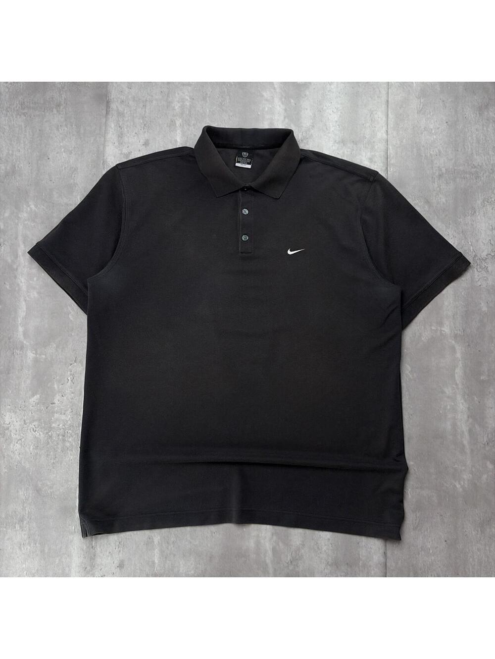 Y2 Black Nike Mini Swoosh Grunge Skater Faded Polo Shirt
